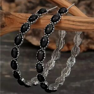 Black Decor Hoop Earrings